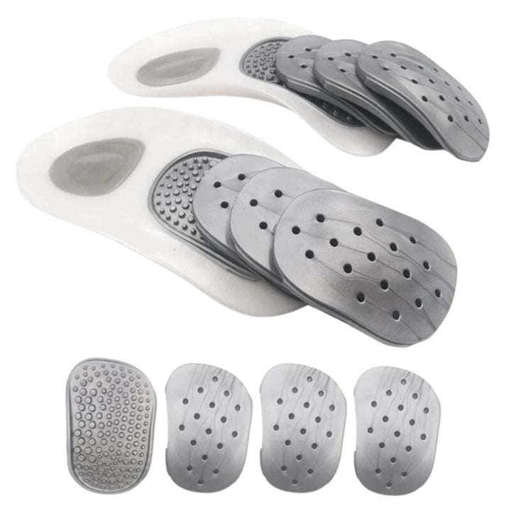 Detailansicht der orthopädischen Einlegesohlen. Ergonomische Fußgewölbestütze für Plantarfasziitis-Schmerzlinderung.