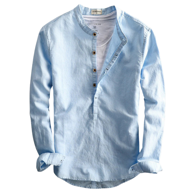 Herren Langarmhemd im Leinen-Look, lässig und bequem für Frühling & Sommer. Perfekt für Freizeit & Alltag.