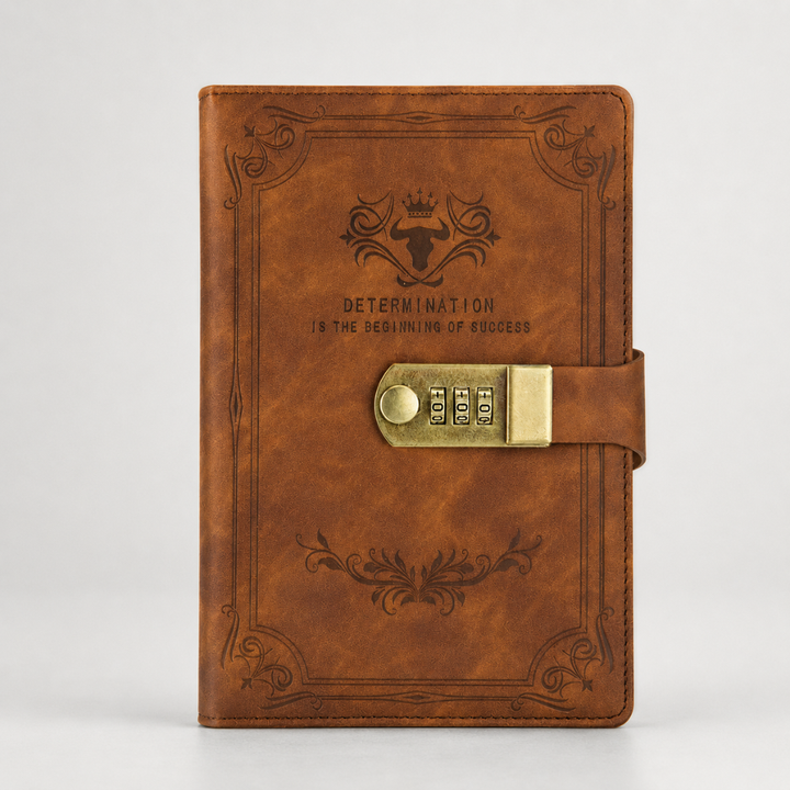 Elegantes A5 Tagebuch in Lederoptik mit Zahlenschloss, Hardcover Journal für besondere Momente.