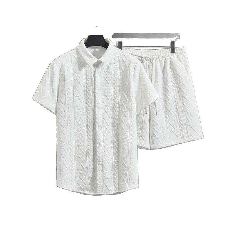Herren Frühling Zweiteiler: Bequemes Shorts-Set mit T-Shirt und Rautenmuster, Freizeitstil.