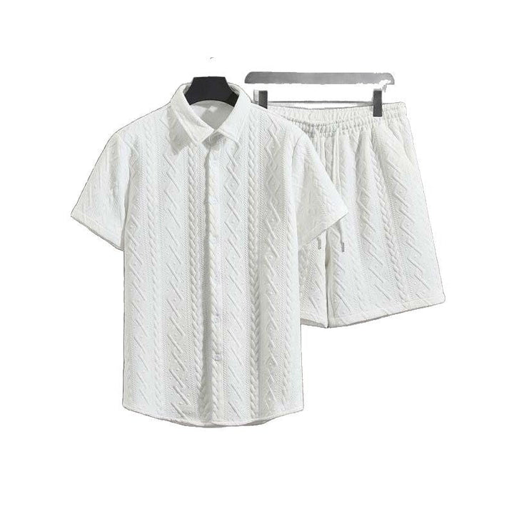 Herren Frühling Zweiteiler: Bequemes Shorts-Set mit T-Shirt und Rautenmuster, Freizeitstil.