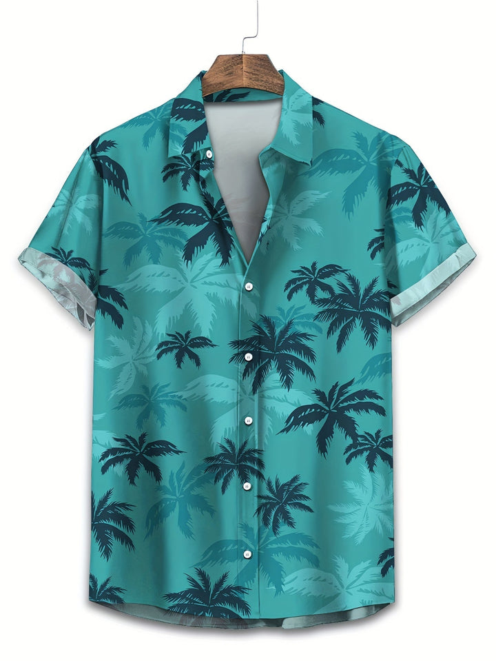 Herren Sommerhemd mit lebhaftem Palmenmuster, perfekt für Strand, Urlaub und entspannte Freizeittage.