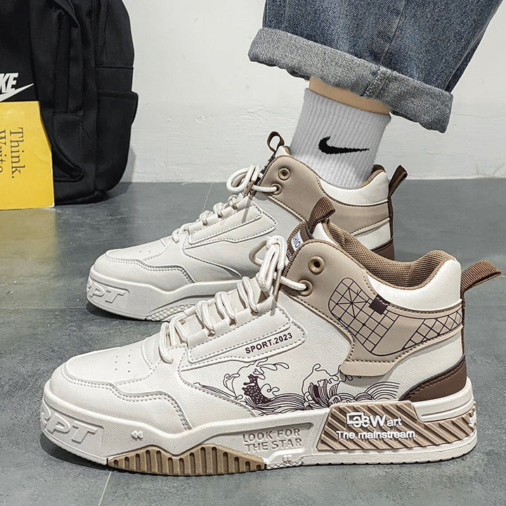 Beige Unisex High-Top Sneaker, leicht & atmungsaktiv für Herbst. Ideal als Freizeitschuh & Alltagsschuh.