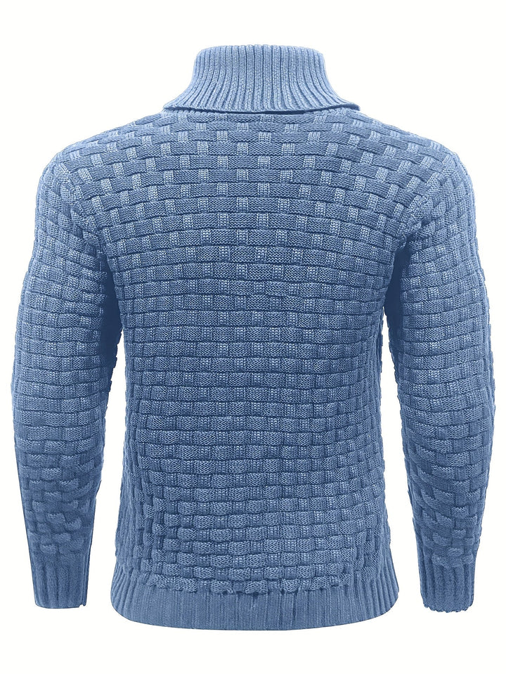 Eleganter Herren Pullover, Waffelstruktur, Schalkragen; ein zeitloses Stück für den Winter.