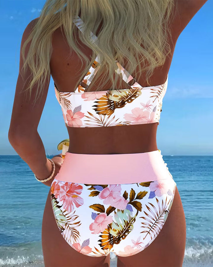 Blaues & Rotes Jolina Damen Blumen Bikini Set, zweiteilig, floral, perfekter Sommerbegleiter.