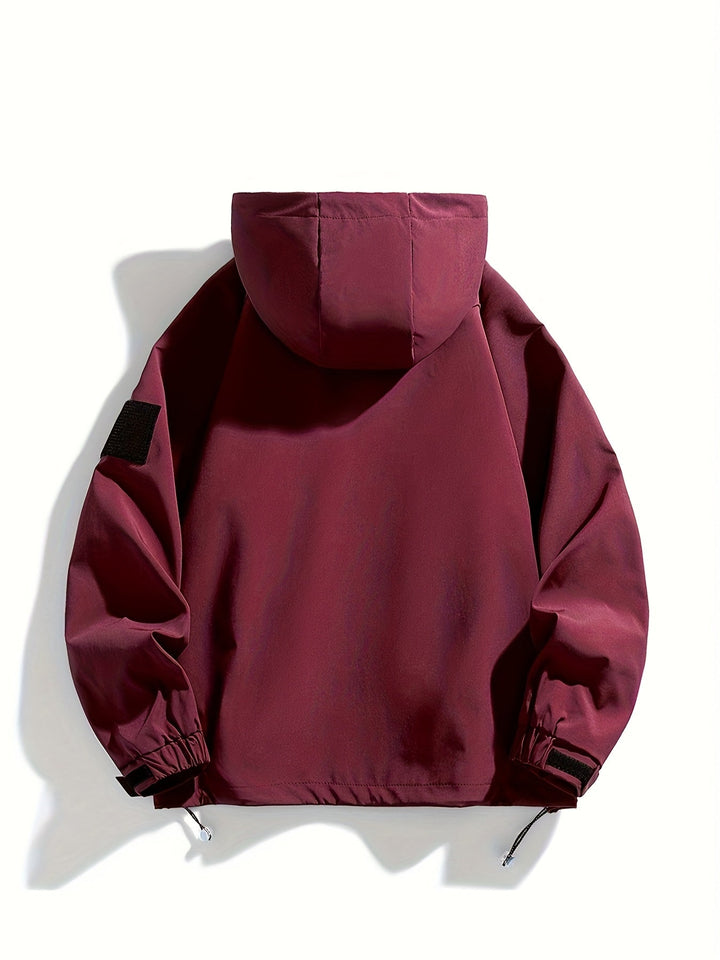 Rückansicht der schwarzen Unisex Kapuzenjacke. Robuste Outdoor- & Freizeitjacke für Herren & Damen, ideal für Sport.