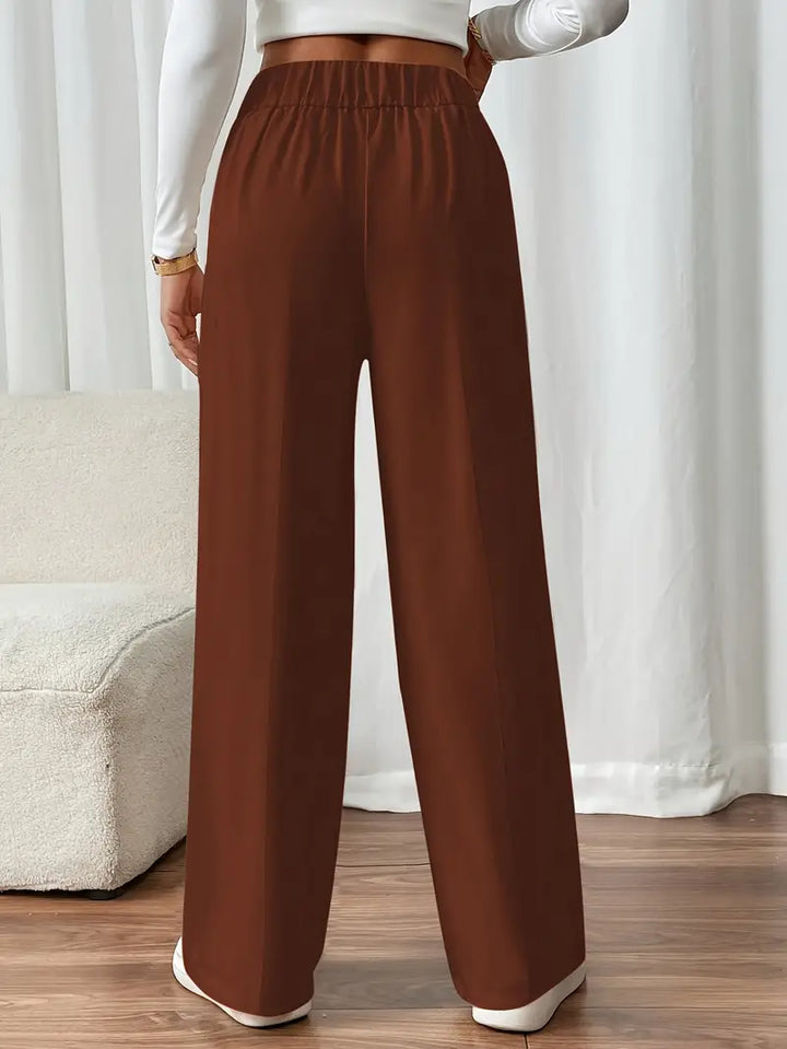 Damenhose weites Bein, Gummibund, Stretch-Stoff. Pflegeleicht, langlebig, idealer Sitz für Komfort.