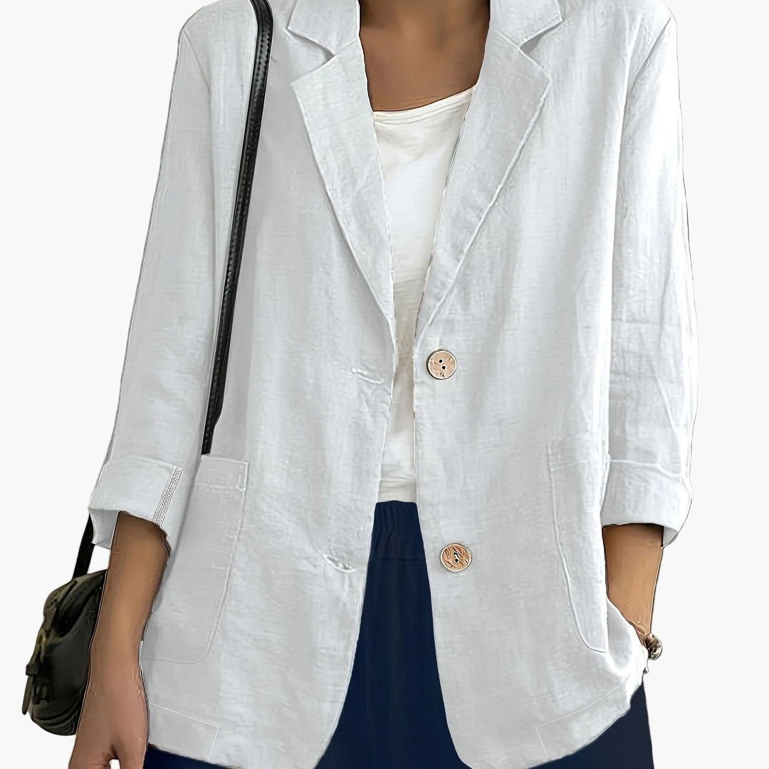 Moderner Damen Blazer mit 3/4 Ärmeln; perfekte Freizeit Jacke für elegante Frühling/Sommer-Looks.
