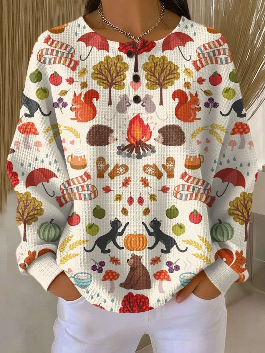 Warmer Damen Waffelstrick Pullover, locker & bequem. Ideal für kalte Herbst- und Wintertage. Langarm-Design für Alltag & Freizeit.