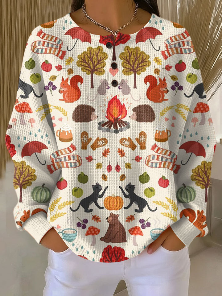 Warmer Damen Waffelstrick Pullover, locker & bequem. Ideal für kalte Herbst- und Wintertage. Langarm-Design für Alltag & Freizeit.