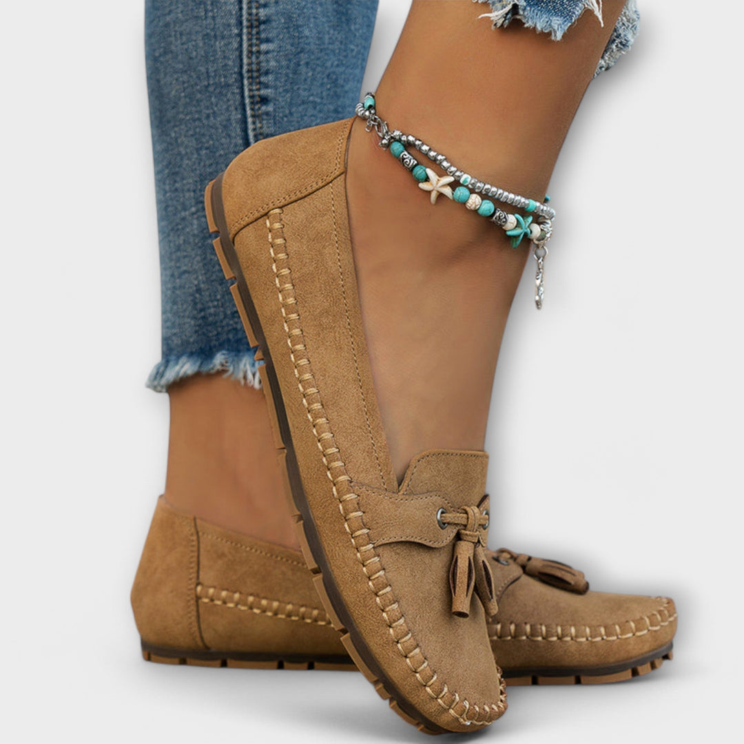 Braune Komfort-Loafer für Damen, orthopädische Slip-on Schuhe für jeden Tag.