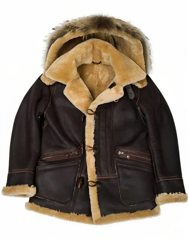 Warme Herren Bomberjacke mit Shearling-Futter und elegantem Einreiher. Ideal für den Winter.