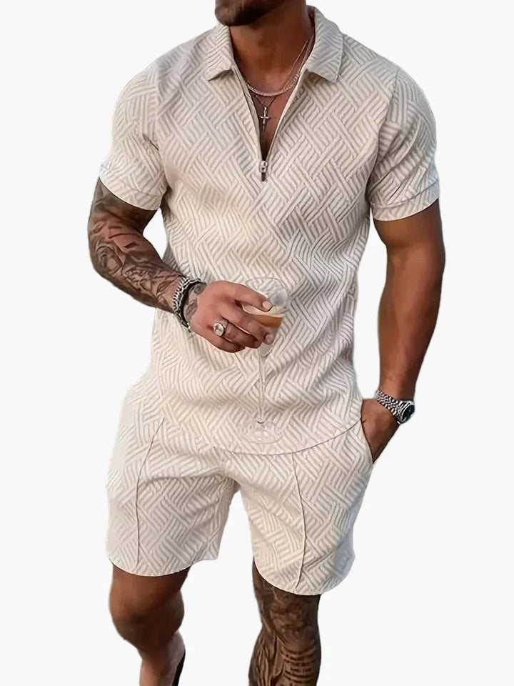 Vielseitiges Herren Set (Poloshirt, Shorts), perfekt für heiße Tage, lässig-elegant, Urlaubs- & Freizeitmode.