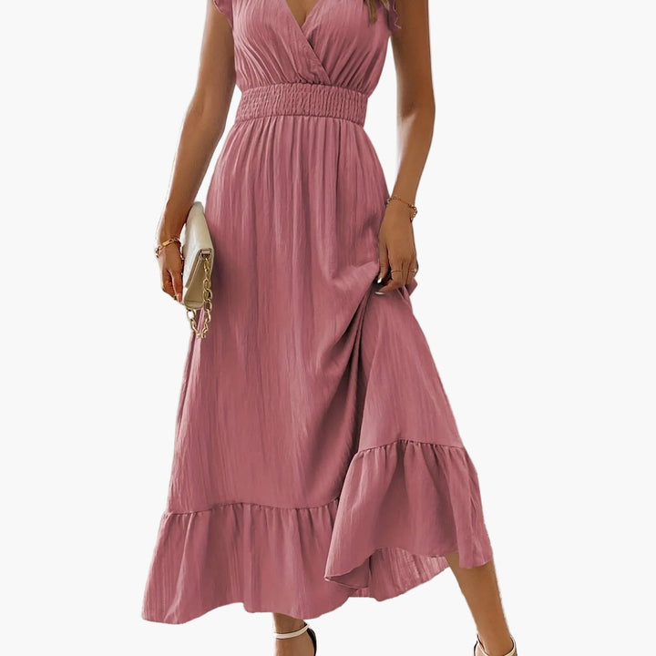 Freizeit-Maxikleid Damen: Schmeichelnd, mit Volantärmeln und V-Ausschnitt. Ideal für den Sommer.