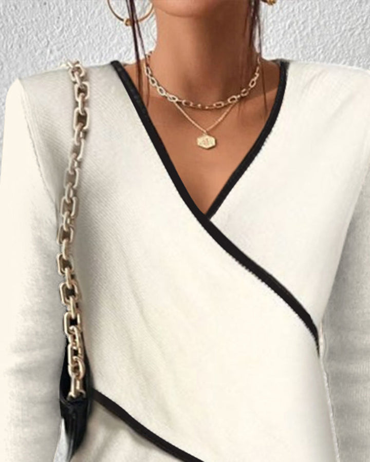 Schwarzer Langarm Damen Pullover, figurschmeichelnd mit V-Ausschnitt. Ideal für Freizeit & Business Casual.