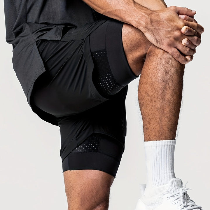 Vielseitige Herren Fitnessshorts 2-in-1, ideal für Gym, Jogging & Outdoor.