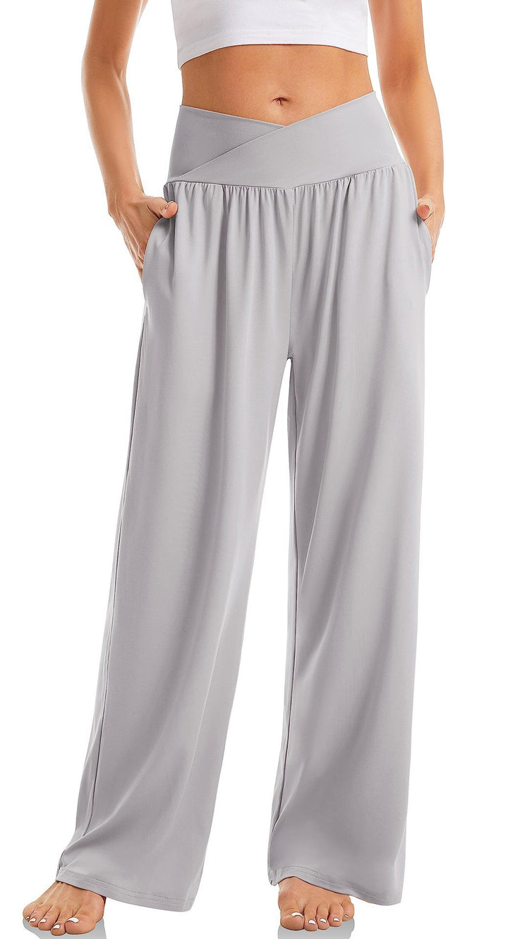 Mavumo Damen Freizeithose mit V-Bund & weitem Bein. Komfortable High Waist Jogginghose mit Taschen.