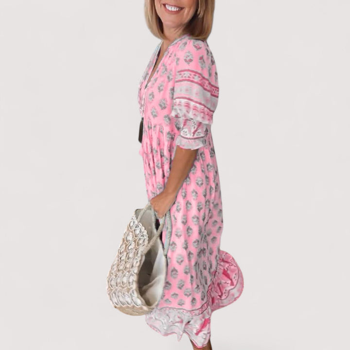 Stylisches Damen V-Ausschnitt Kleid, figurbetont. Perfekt als Freizeit- oder schickes Alltagskleid.