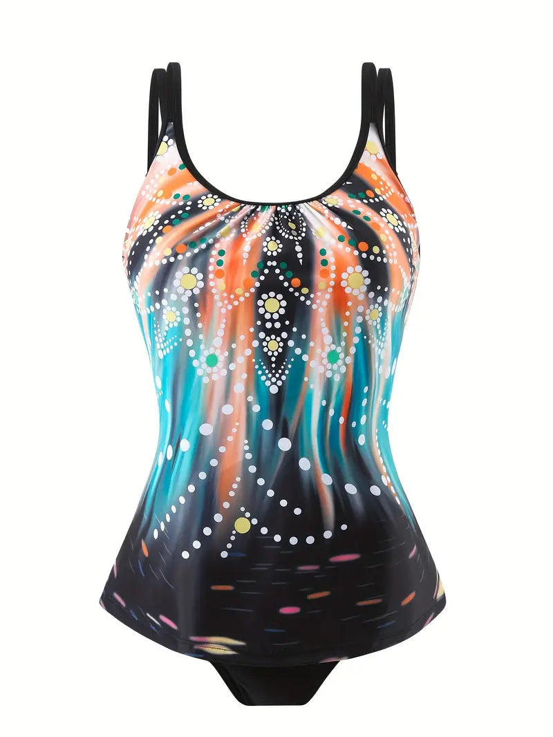 Komfortables, schwarzes Damen Tankini Set mit verstellbaren Trägern und lockerem Schnitt. Perfekt für Strand & Pool.