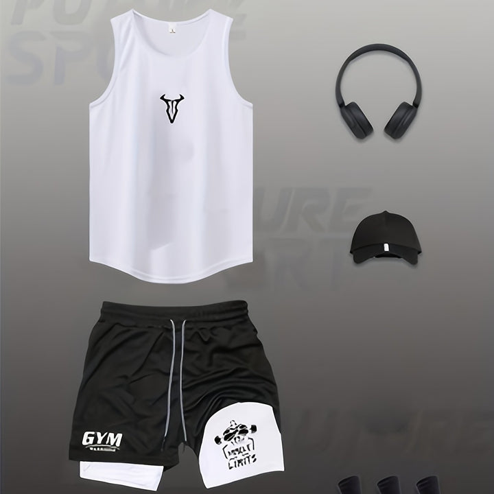 Sommerliches Herren Fitness Set: Tanktop & Shorts, optimal für warme Tage und Sport.