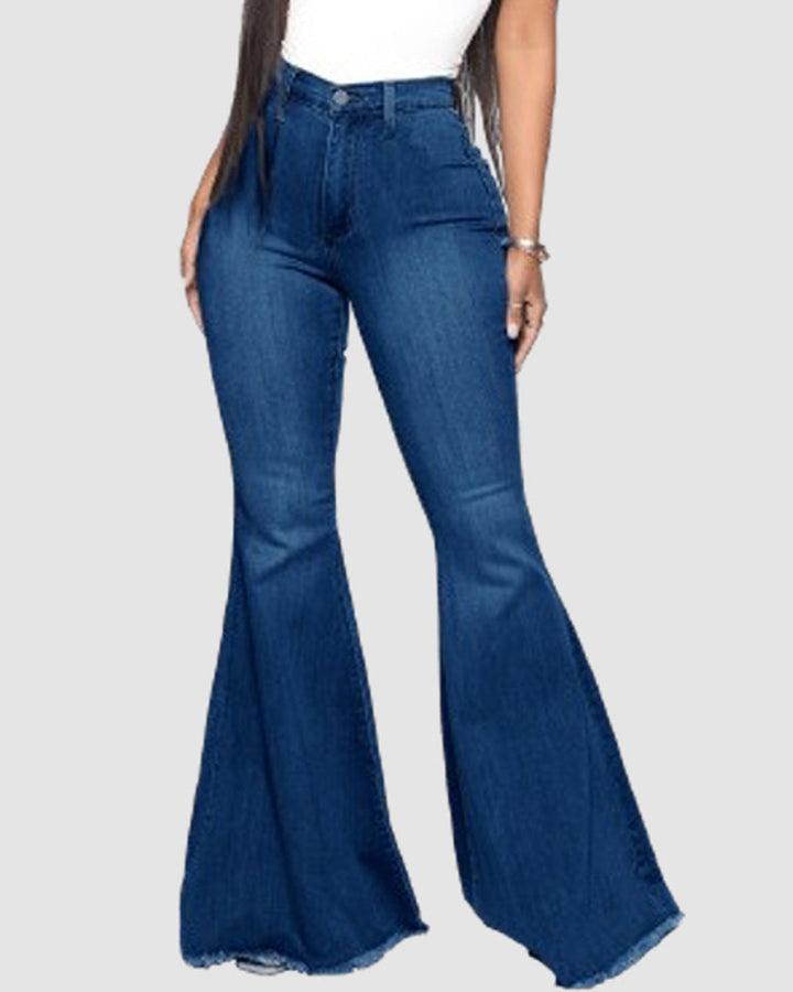 Mehrfarbige Damen Flare Jeans aus elastischem Denim, perfekt für einen stilvollen Alltagslook.