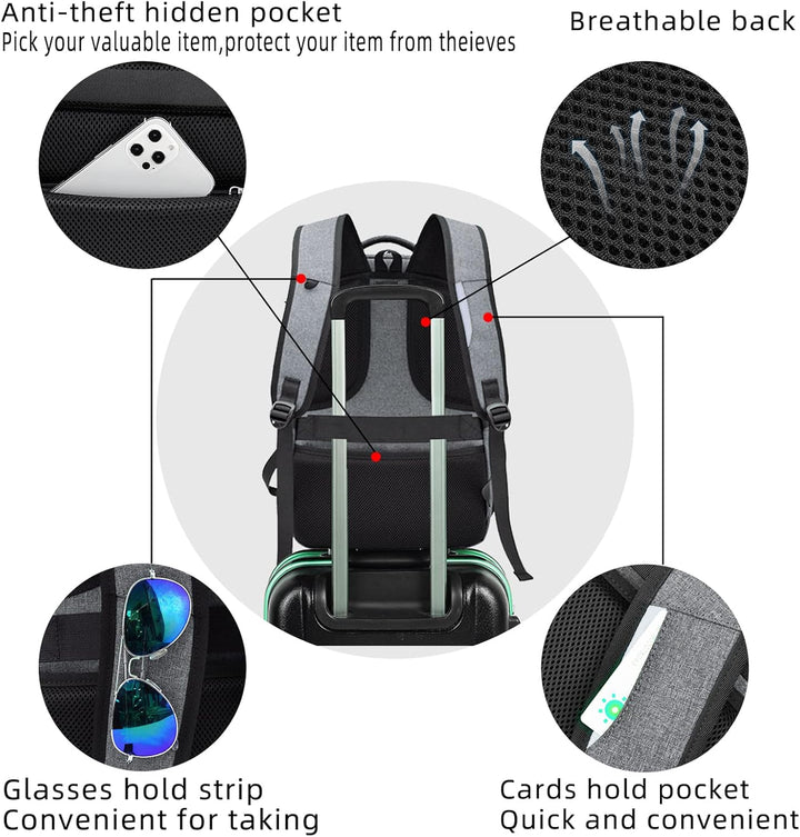 Reise-Schulrucksack mit USB, Laptopfach, wasserabweisend und viel Platz.