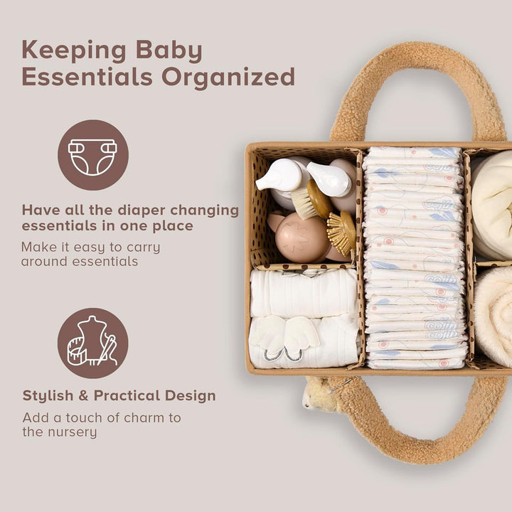 Weicher Windel Organizer aus Sherpa Plüsch, perfekt für Baby Shower Geschenk.