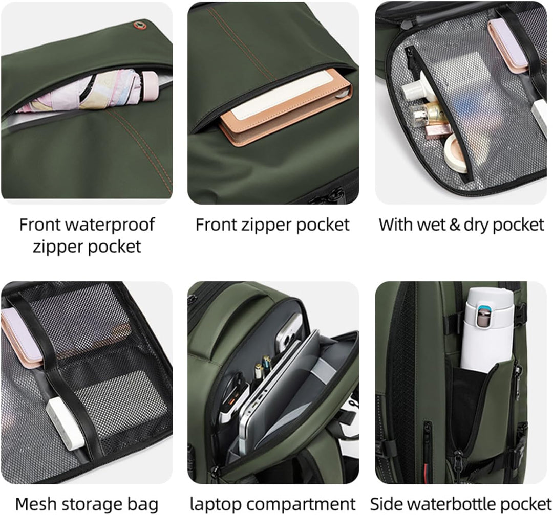 Seitenansicht des Arvid Rucksacks: schlankes Profil & erweiterbare Funktion. Optimal für Pendler.