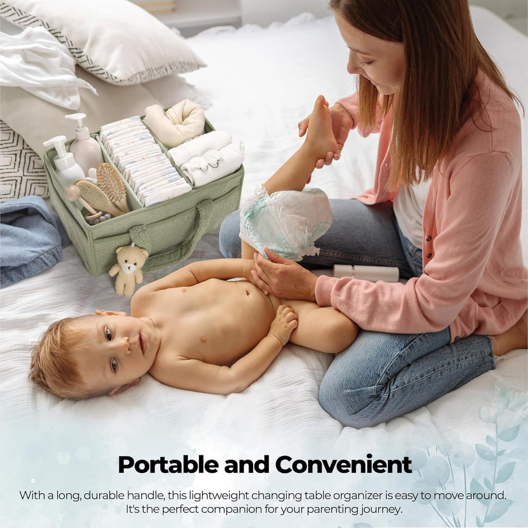 Robuster & weicher Windel Caddy aus Sherpa für die mobile Baby Pflege.