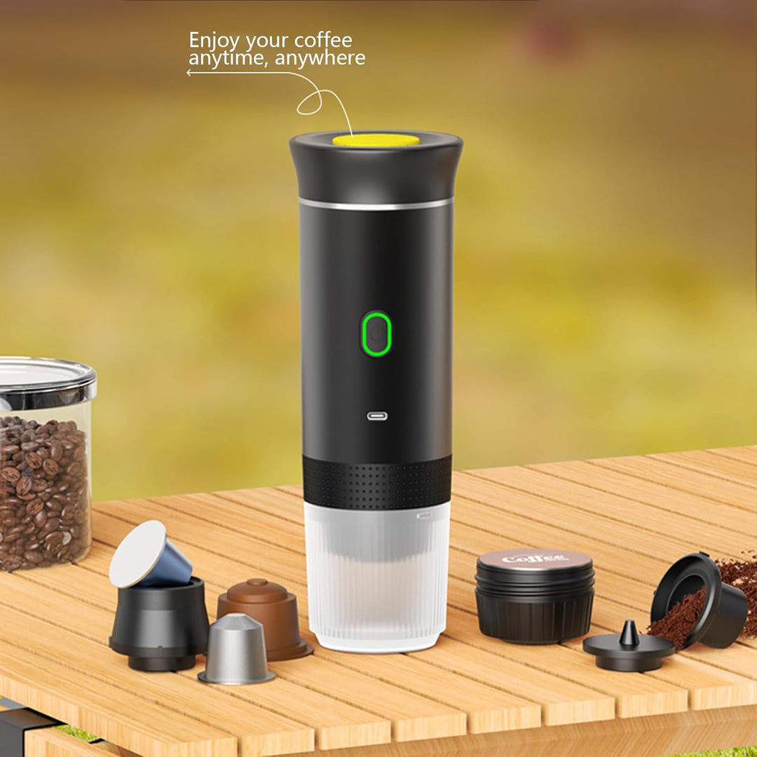 Wiederaufladbarer Raverno 3-in-1 Espresso-Kaffeemaker mit Akku, jederzeit bereit für frischen Kaffee.