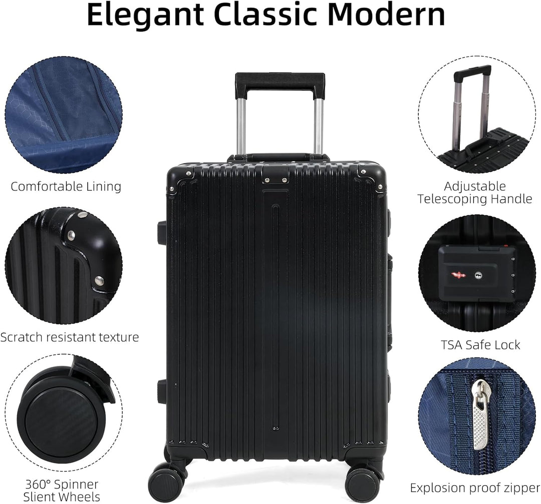 Elegantes Aluminiumrahmen Handgepäck in Schwarz, robust und leichtgängig, perfekt für den modernen Reisenden.