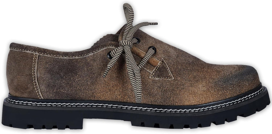 Handgefertigte Herren Haferlschuhe aus Wildleder, braun, traditioneller Trachten-Komfortschuh für Feste.