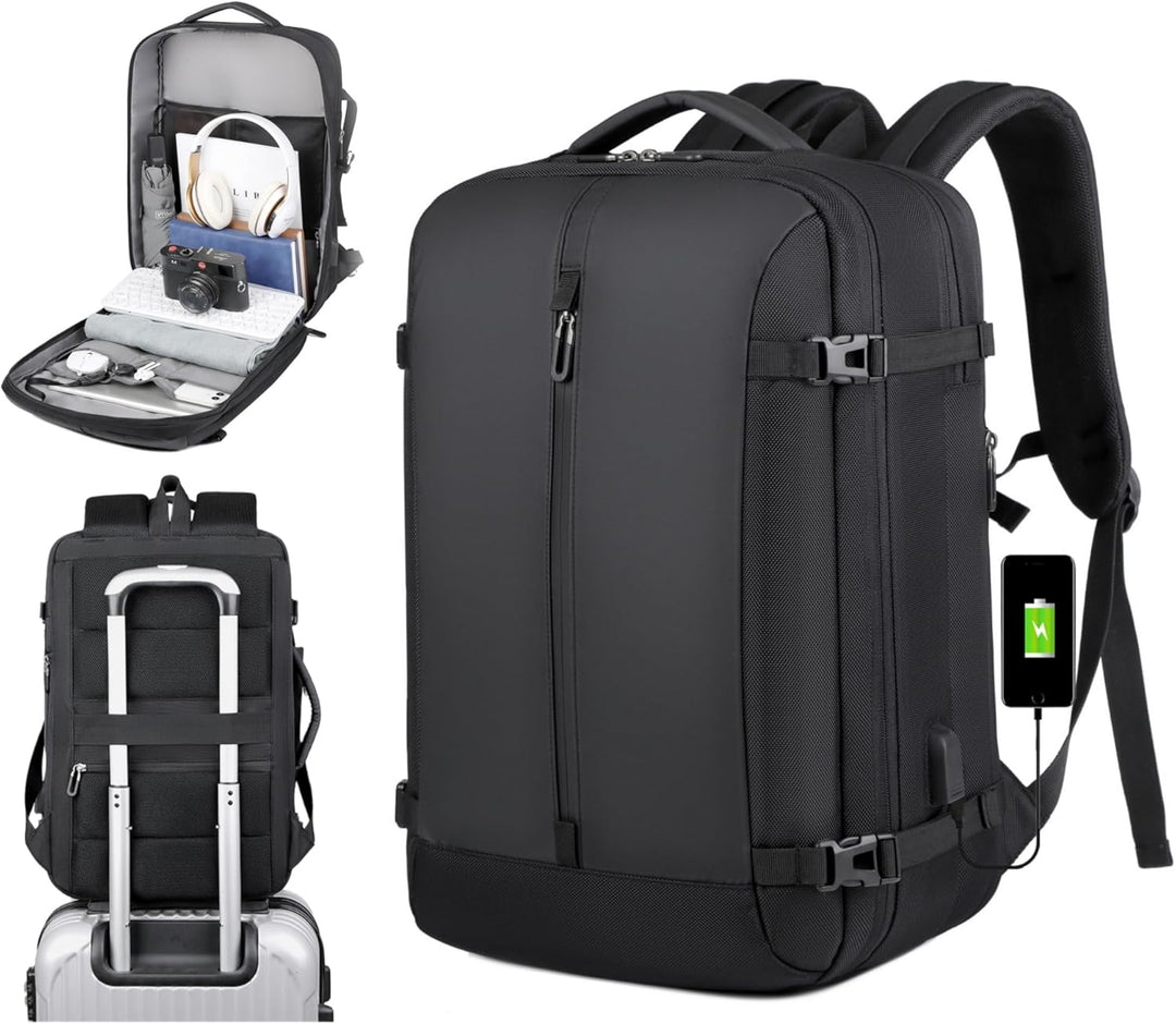 Unisex 40L Reiserucksack, erweiterbar, mit USB-Ladeanschluss und 17" Laptopfach für Reisen und Geschäftsreisen.