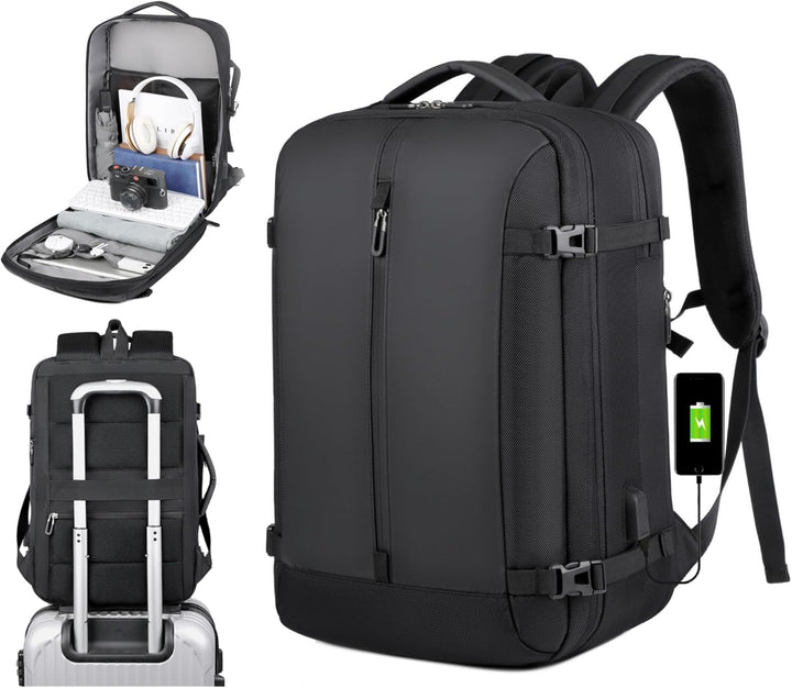 Unisex 40L Reiserucksack, erweiterbar, mit USB-Ladeanschluss und 17" Laptopfach für Reisen und Geschäftsreisen.
