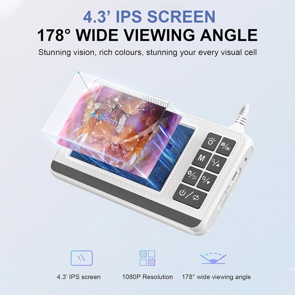 Otoskop mit HD-Kamera & 4.3-Zoll Screen, ideal für sichere Ohrenreinigung zu Hause. Wiederaufladbar & wasserdicht.