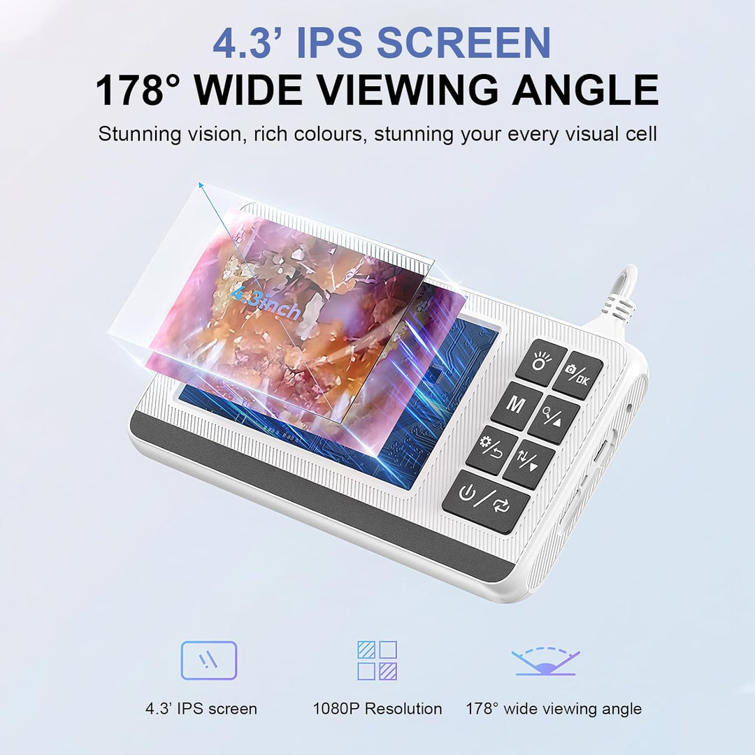 Otoskop mit HD-Kamera & 4.3-Zoll Screen, ideal für sichere Ohrenreinigung zu Hause. Wiederaufladbar & wasserdicht.