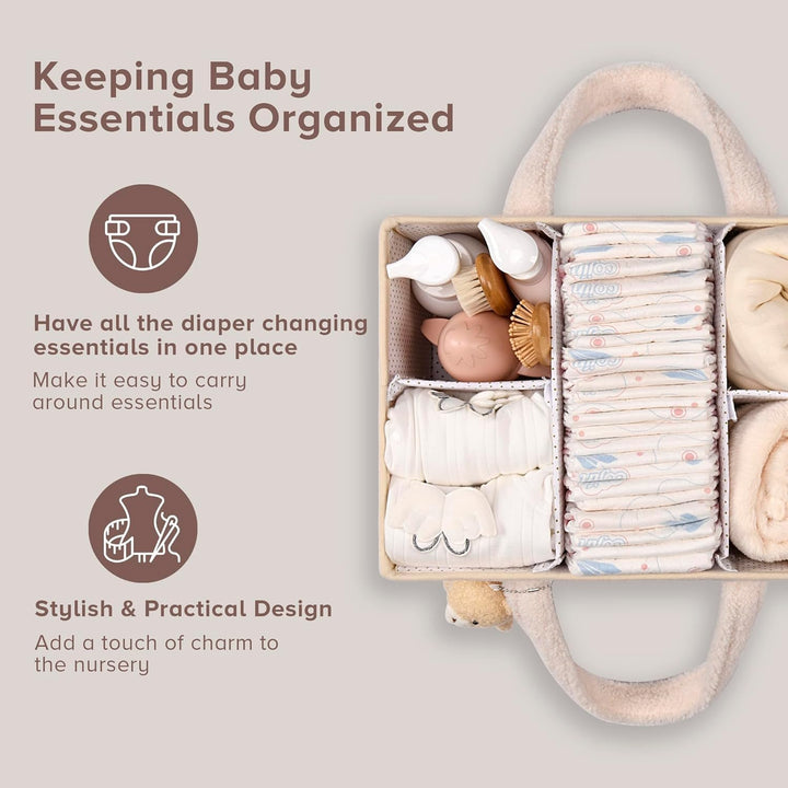 Geräumiger Elvoria Baby Caddy, Sherpa Plüsch für Windeln & Spielzeug.