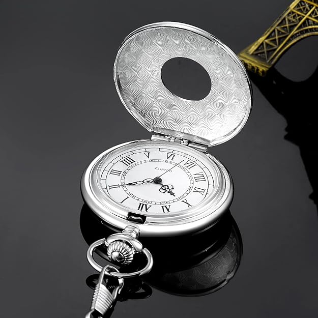Elegante Unisex Schmuckuhr im Vintage-Stil, Taschenuhr mit passender Kette.