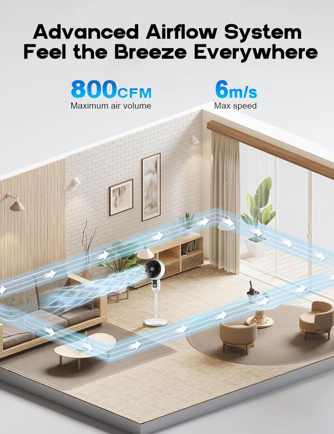 Effizienter Aerion Bodenventilator mit Timer, 3D-Oszillation und leiser Funktion für Büro.