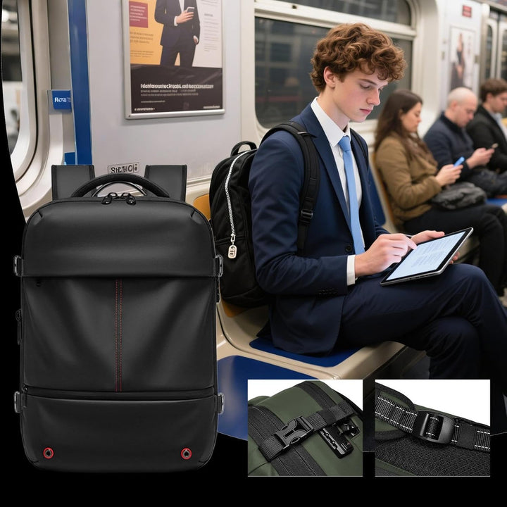 Packen des Arvid Reiserucksacks: Kleidung mit Vakuumkompression, gut organisiert für die Reise.