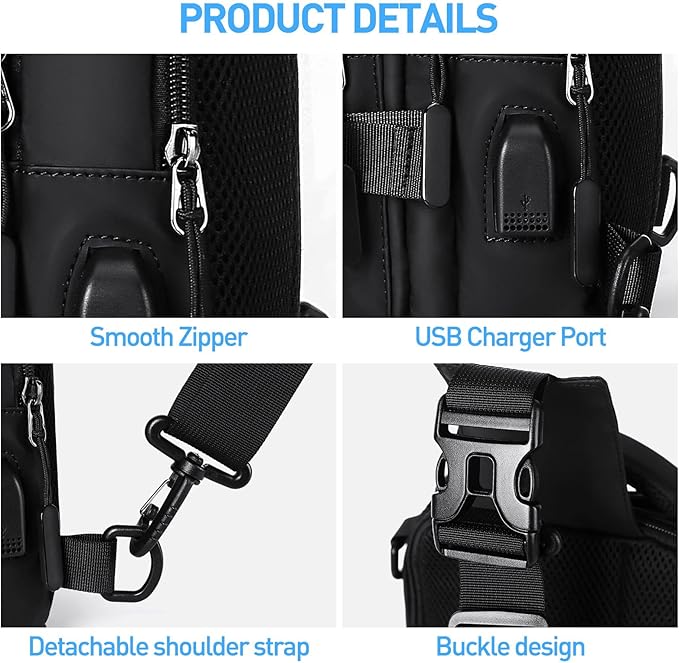 Organisierte Unisex Crossbody Schultertasche mit Fächern, kompakter Sling-Rucksack für Handy & Essentials.