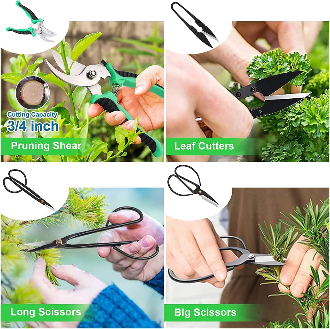 Professionelles 24-tlg. Bonsai Werkzeugset: Konkavzange, Schere, Drahtschneider aus Hochleistungsstahl für präzise Pflege.