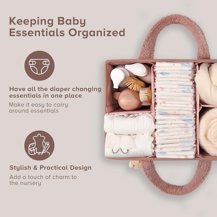 Elvoria Baby Windel Caddy, weicher Sherpa Aufbewahrungskorb für alle Essentials.