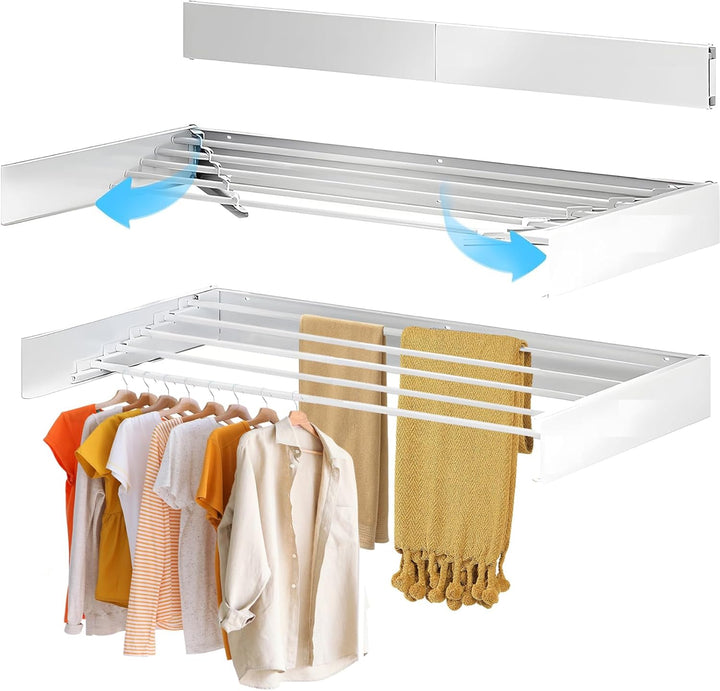 Klappbarer Wand-Wäschetrockner, robust, weiß. Ideal für platzsparendes Wäschetrocknen in Waschküche oder Bad.