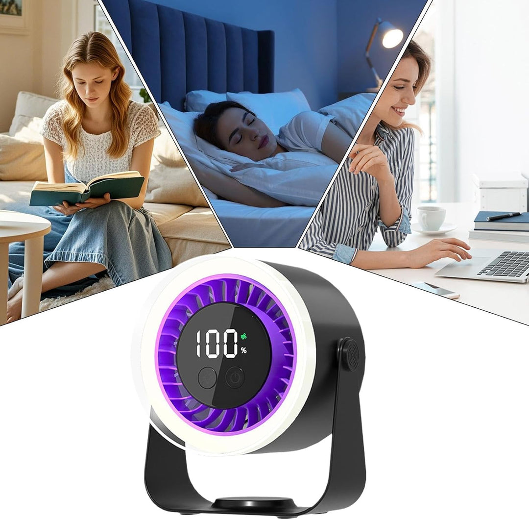 Tragbarer Akku-Ventilator Auralis in Weiß, geräuscharm für Büro & Heim.