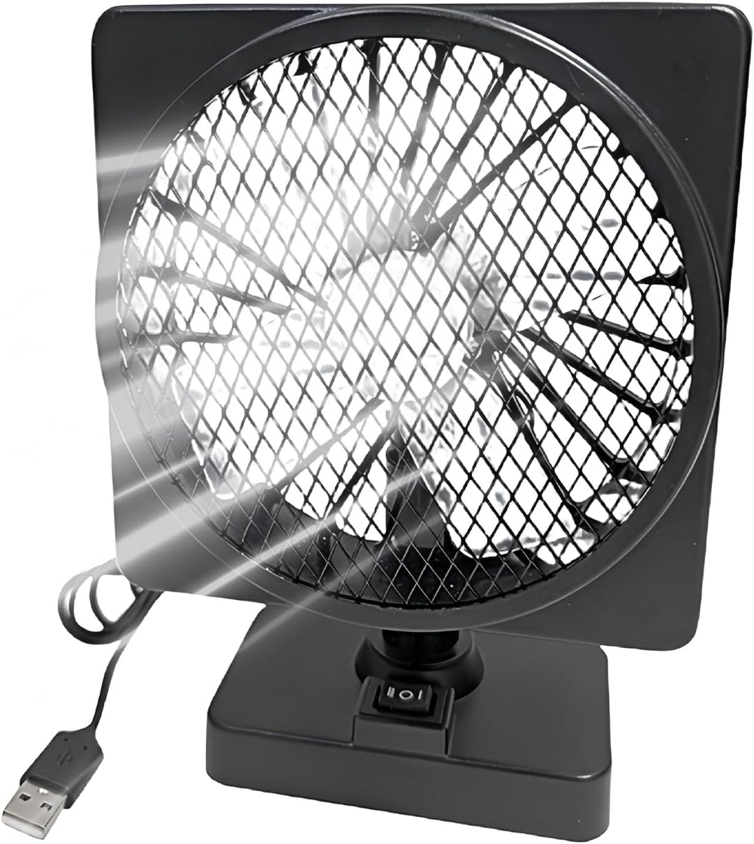 Moderner Kfz-Kühlventilator mit USB-Anschluss und 360° Rotation für universellen Einsatz.