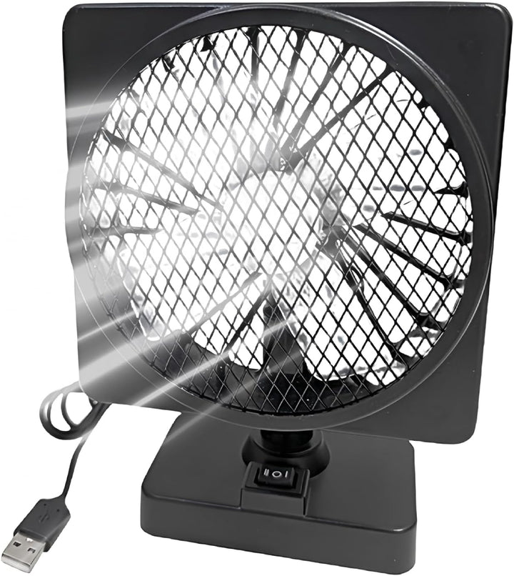 Moderner Kfz-Kühlventilator mit USB-Anschluss und 360° Rotation für universellen Einsatz.