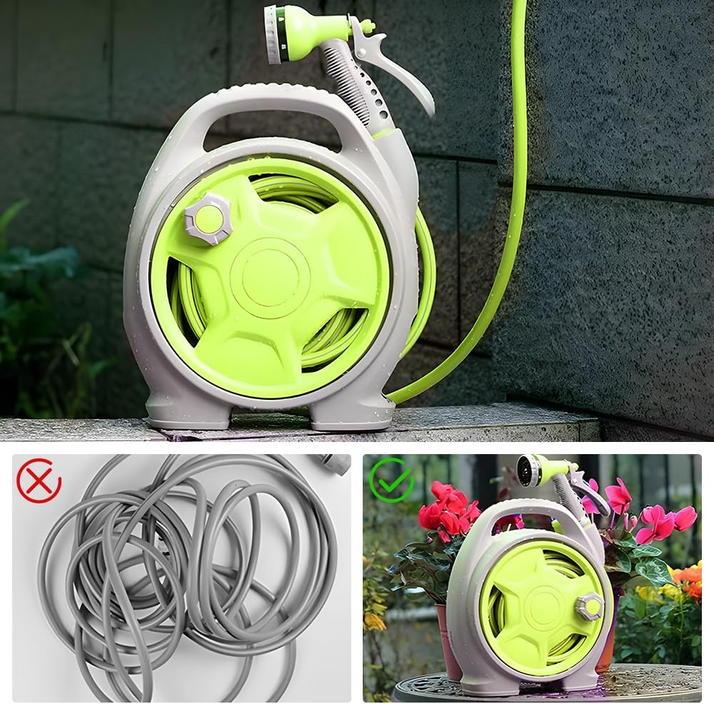 Kompakter Gartenhelfer: 15m Gartenschlauch mit Wickelstation von Corvina für einfache Bewässerung und Reinigung.