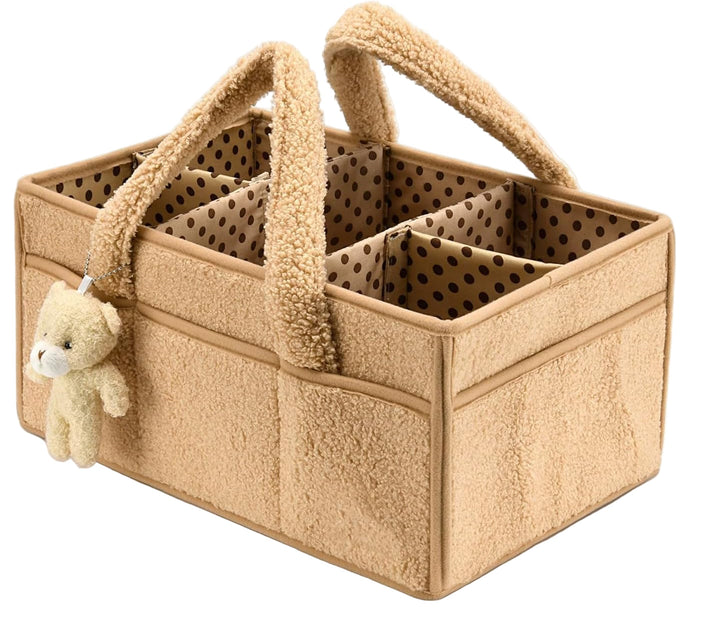 Praktischer Baby Windel Organizer Caddy aus Plüsch Sherpa für unterwegs & Auto.
