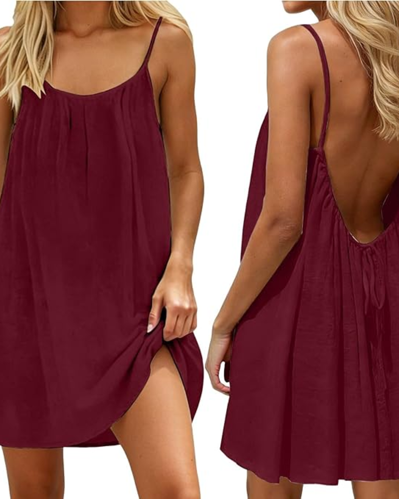 Feminin elegantes Damen Trägerkleid mit offenem Rücken. Leicht, luftig & bequem, perfekt als Sommerkleid.